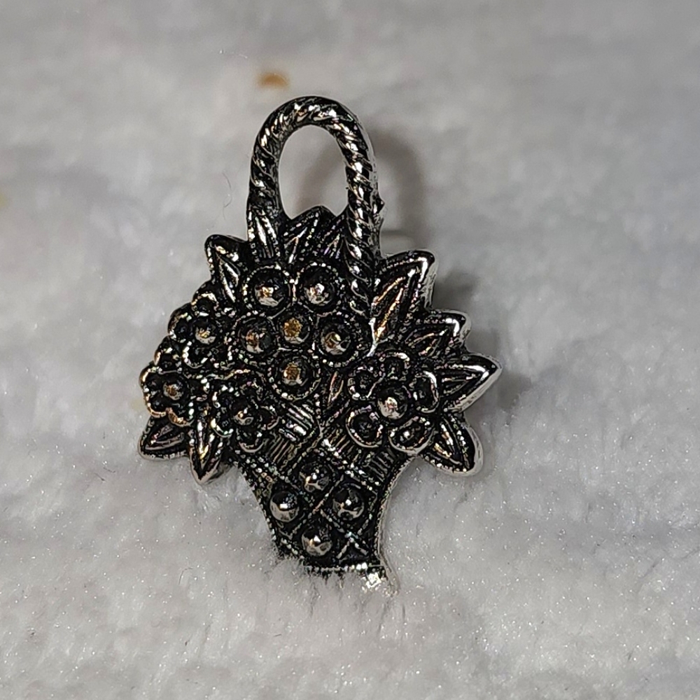 Avon Basket of Flowers Brooch with Marcasite Accents